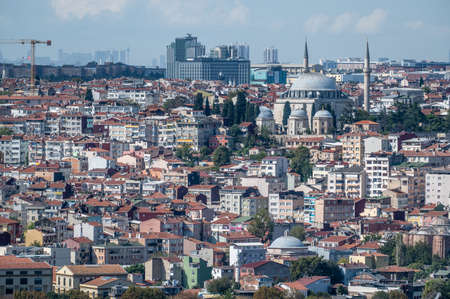 ISTANBUL, TURKEY - OCTOBER 12 ,2021: Istanbul city view from Galata tower in Turkey. aerial view of the Istanbul district. lot of houses dense buildings. Ottoman mosqueのeditorial素材
