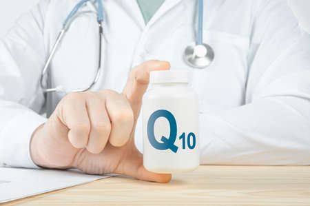 Q10, Coenzyme, COQ10 supplements for human health. Doctor recommends taking COQ10. doctor talks about Benefits of Q10, copper. Essential vitamins and minerals for humans. Coenzyme q10 Health Concept.の写真素材