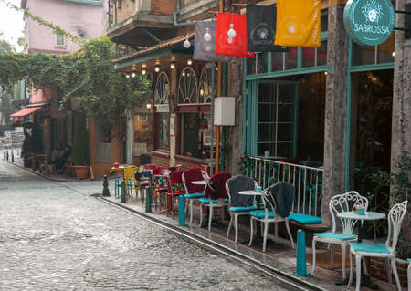 Istanbul, Turkey - November 08, 2021: Cafe Naftalin street view, Balat district of Istanbul. very popular and famous cafeのeditorial素材