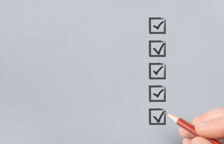 Check list document of finished work duties and responsibilities. business progress or agenda. Checklist, keeping score of obligations or completed tasks in project concept. tick mark in checkbox.の写真素材