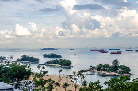 Siloso beach in Sentosa Island, Singapore. view to small lagoons at Siloso beachの写真素材