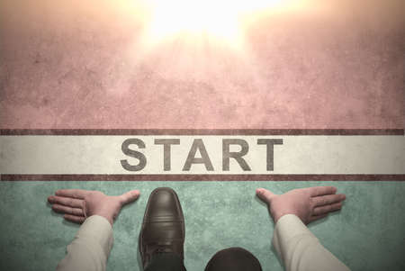 businessman ready to start. Top view of Businessman on Start line, Business Challenge or do new. Get...