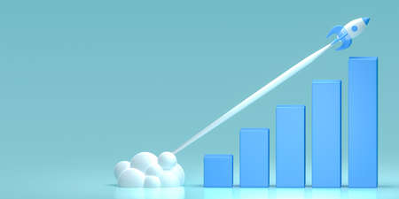 reactive rapid growth of economic indicators. economic and financial growth. Rocket growth chart web banner. fast growth chart. financial data concept. Bar chart and growing upの写真素材
