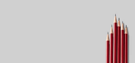 sharpened pencils close up isolated on gray background. tool for drawing, drafting and drawing up...