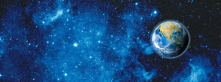 planet earth in space. Earth Day 22April concept. Earth planet in dark outer space on background. Wide high resolution banner.の写真素材