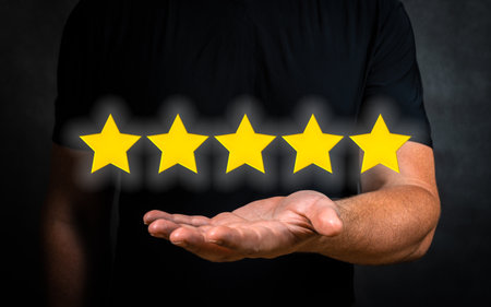 Customer Experience Concept, Best Excellent Services for Satisfaction present by Opened Hand of...