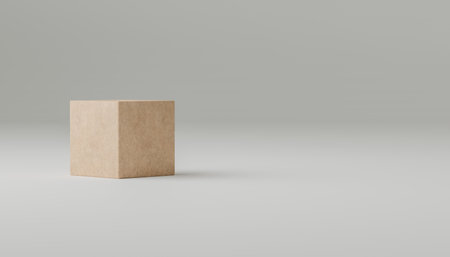 one cube with blank edges on gray background. single block with empty faces for drawing icon, sign or symbols. mock-upの写真素材