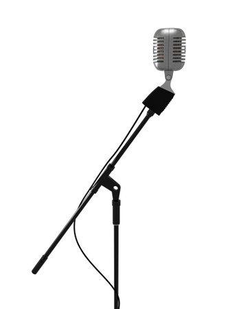 Microphone stand isolated on white. Metal vintage microphone isolated on white background. stage microphone for your designの写真素材