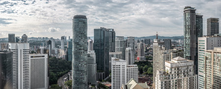 Kuala Lumpur, Malaysia - 22 February 2023: Panorama aerial view of Kuala Lumpur City Center with tallest skyscrapper. Cityscape image of Kuala Lumpurのeditorial素材
