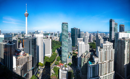 Kuala Lumpur, Malaysia - 22 February 2023: Panorama aerial view of Kuala Lumpur City Center with tallest skyscrapper. Cityscape image of Kuala Lumpurのeditorial素材