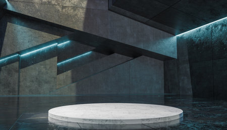 Abstract gray podium for product placement with fantasy background. Marble platform for product placement. presentation concept. 3D Renderingの写真素材