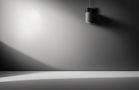 Empty light dark wall with beautiful chiaroscuro. Minimalist background for product presentation....