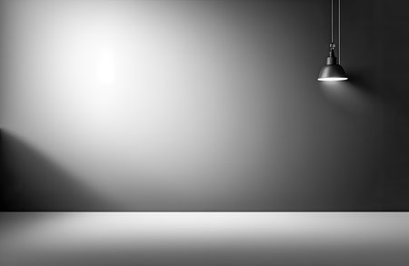 Empty light dark wall with beautiful chiaroscuro. Minimalist background for product presentation. product placement. mockup. Generative AIの写真素材