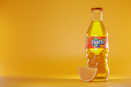 New York, USA - May 31, 2023: Fanta is an American-owned German brand of fruit-flavored carbonated...