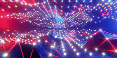 Abstract digital network connection colourful Block chain and technology abstract background. Net...