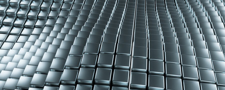 Abstract blue of futuristic surface cube pattern with light rays. Blue tint hexagonal background. abstract background as a wavy surface of many metal cubes. 3d renderingの写真素材