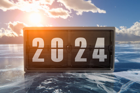 2024 new year. flip clock 2024 new year, Start new year 2024 with goal plan and concept, action plan, strategy, new year business vision. 2024 holidays banner.の写真素材