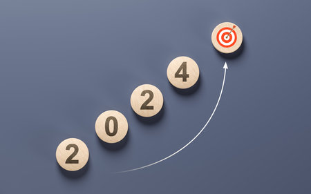 Happy new year 2024 with business concept banner. 2024 year number and Target, goal, plan, action on...
