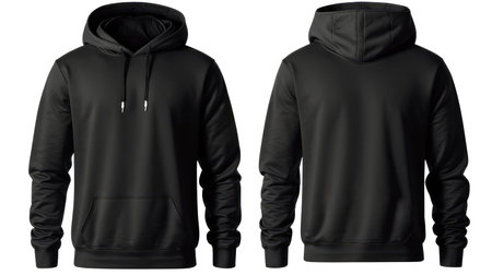 front view and back view of black hoodie on white background, set of black hoodies, black hoody mockup, black hoodie mockup, graphic design template, man, woman, hoodyの素材