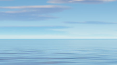 Ocean seascape. Beautiful dramatic view of clouds over sea. Copy space of summer vacation and travel conceptの写真素材