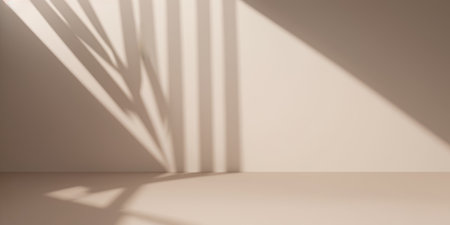 Floor with beige Stucco Wall Texture Background with Light Beam and Shadow, Product Presentation Backdrop, Display, and Mock up.の写真素材
