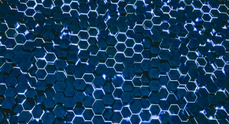 Abstract geometric shape technology digital hi tech background. Dark hexagon abstract technology backdrop. technology concept background with hexagonal structure.の素材