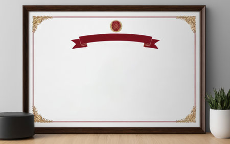mockup diploma Certificate. photo frame mockup on wall background. Certificate, diploma, picture, gratitude frame mockup.の素材