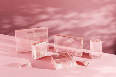 Modern podium for showcasing products. clear acrylic podium on pink base offer versatile stage for...
