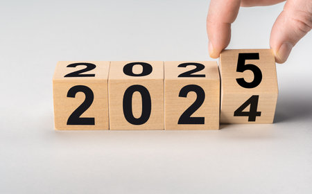 Starting new year 2025. Concept of end of 2024 and new beginning in 2025. Change from 2024 to 2025...