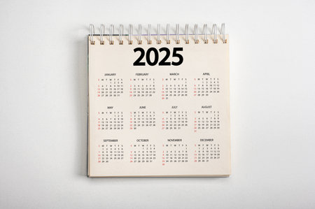 Calendar year 2025 schedule on white background. 2025 calendar planning appointment meeting concept. New Year. plans for 2025. top viewの写真素材