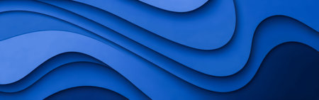 Blue Wavy Lines, Abstract Pattern on Dark Blue Background, Smooth Curves, Gradient Blue Hues,...