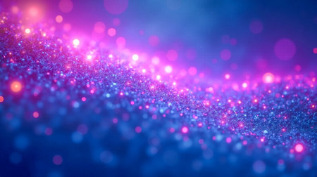 Sparkling glitter texture close-up with pink and blue bokeh lights for festive background or celebration concept in vibrant colors celebration themes in vivid, enchanting colorsの写真素材