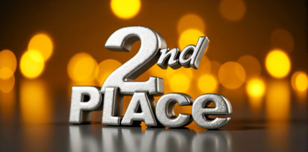 Silver 2nd Place Text on Golden Bokeh Background, Award Ceremony Winner Recognition, Second Position...