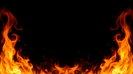 Burning flame background overlay with glowing fire edges, hot orange red light, realistic burning...