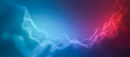 Dynamic Abstract Wave Design. Flowing red and blue light waves on black background, suitable for...