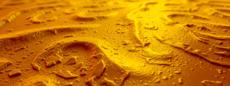 Golden textured surface with small bubbles and ripples, creating shimmering and reflective effect. background, wallpaper or abstract designs in digital artの写真素材