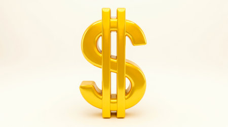Golden dollar sign symbol on light background, representing wealth, finance, money, currency, investment, banking economy, business and prosperityの写真素材