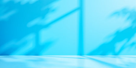 Blue wall with soft natural shadows. Perfect blank background for product advertising, branding, or packaging design. Clean minimal layout, e-commerce, marketing, or promotional visualの写真素材