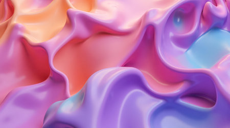 Vivid smooth pastel 3D shapes with shiny surface flowing waves abstract texture ideal for background banner graphic futuristic design liquid patternの写真素材
