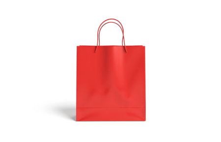 Vibrant red paper shopping bag with simple handles, seasonal sales, festive marketing, product advertisementの写真素材