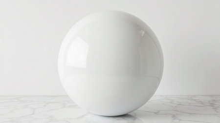 Big decorative sphere in empty bright room, contemporary artistic element that symbolizes new life, placed in spacious home interiorの写真素材