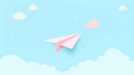 beautiful and simple origami plane on a pastel background, a minimal image representing dreams, imagination, and ambition childhoodの写真素材