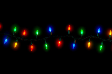 Minimalist garland with glowing red, green, blue, and orange bulbs, this clean image is perfect for simple party conceptsの写真素材