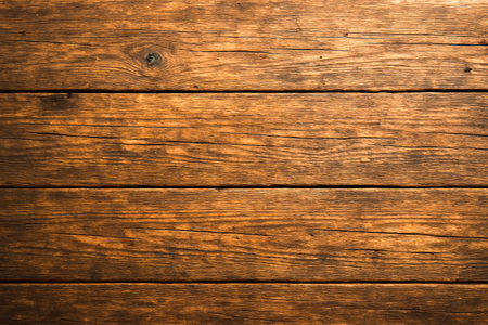 Natural horizontal wood planks with warm tones and classic weathered surface, perfect background for farmhouse decor, food photography or advertisement templateの写真素材
