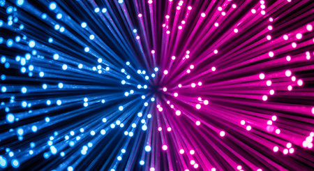 Beautiful image of glowing light trails representing powerful digital network, this futuristic wallpaper is for amazing science or business presentationsの写真素材