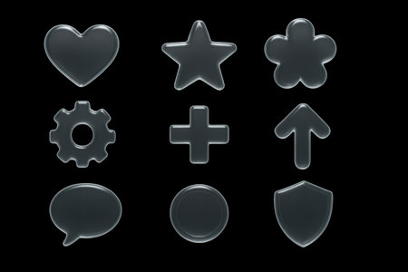 Modern collection of stylish glass effect icons, perfect for business reports, creative slides and data visualization in professional digital presentationsの写真素材