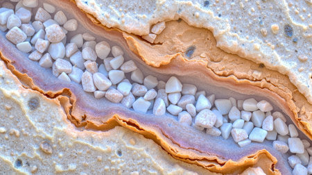 Detailed abstract surface of geode crack with small gems, earth science theme displaying raw...