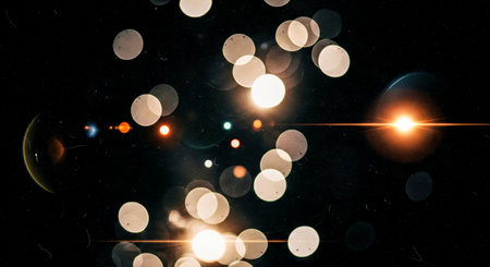 Beautiful background showing blurred golden spots and bright sun flare, retro design element with...