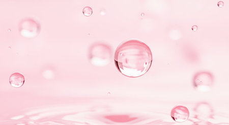 Beauty technology theme showing collagen molecules or serum droplets on soft backdrop, beautiful...