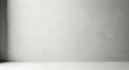 Minimalist Product Showcase. Empty white studio room with concrete floor, textured wall. Abstract...